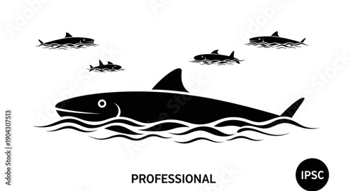 Large fish swimming in water with smaller fish around.