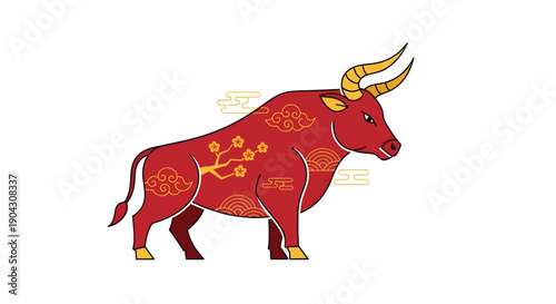 Illustration of Red Bull with Ornaments.