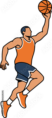 Basketball Player Jumping for Layup – Professional Sports Vector Illustration