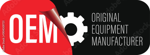 Original Equipment Manufacturer (OEM) text with gear vector design, for icon, logo, label, emblem, seal, tag, sign, symbol, badge, stamp, sticker, emblem, banner, etc.