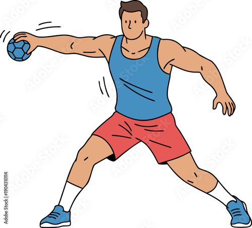 Athletic Man Throwing Ball Vector Illustration
