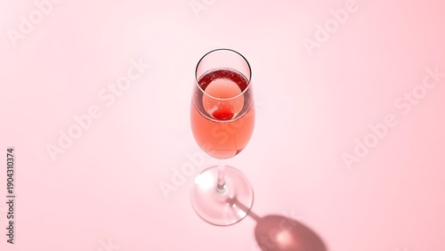brut. Glass of rose sparkling wine on a pastel pink background, captured from above with soft shadows and studio lighting. bar promotions.