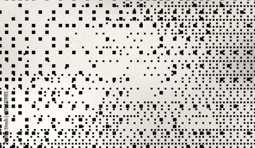 Abstract black and white scattered square pattern with a fading pixelated effect for digital design
