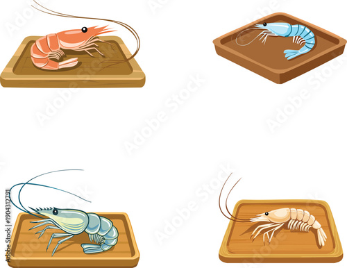 Uncooked shrimp are placed in an empty brown tray.