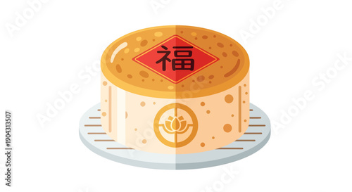 Traditional Chinese Mooncake with Golden Decorations.