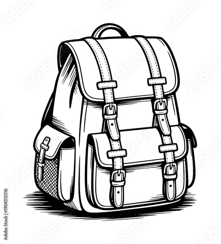 Vintage Backpack with Buckles and Straps White Background retro travel