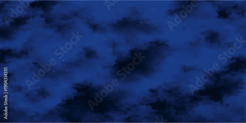 A dramatic summer cloudscape captures white clouds drifting across a bright blue sky as sunlight breaks through the overcast weather before a dark thunderstorm