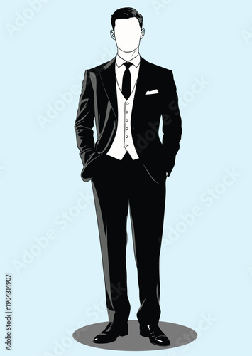 066-18-Man standing with hands in pockets, wearing formal evening attire