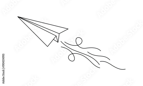 Paper airplane soaring through open skies with artistic wind trails showing dynamic energy