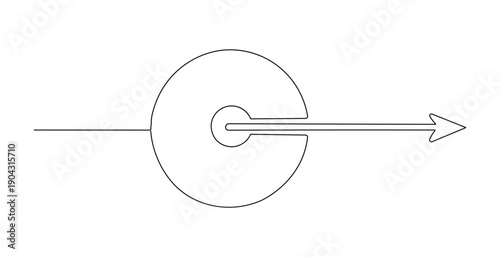 Arrow hitting center bullseye target representing success in single line art drawing style