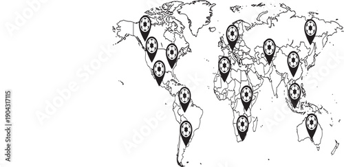 Global locations marked on a world map with pin icons.