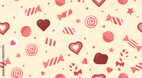Colorful candy and sweet treats pattern.