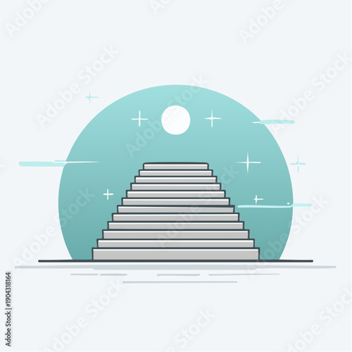 Bold flat vector icon of a staircase leading to upper floor with firefly lighting effect