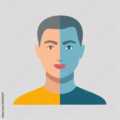 Illustration of a man with a split personality or dual identity.