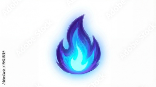 Mystical blue flame with ethereal glow isolated on white background.