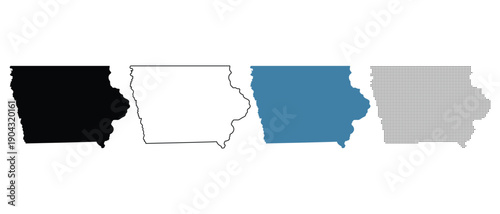 Iowa State Map Silhouettes in Black, White, Blue, and Dotted Patterns