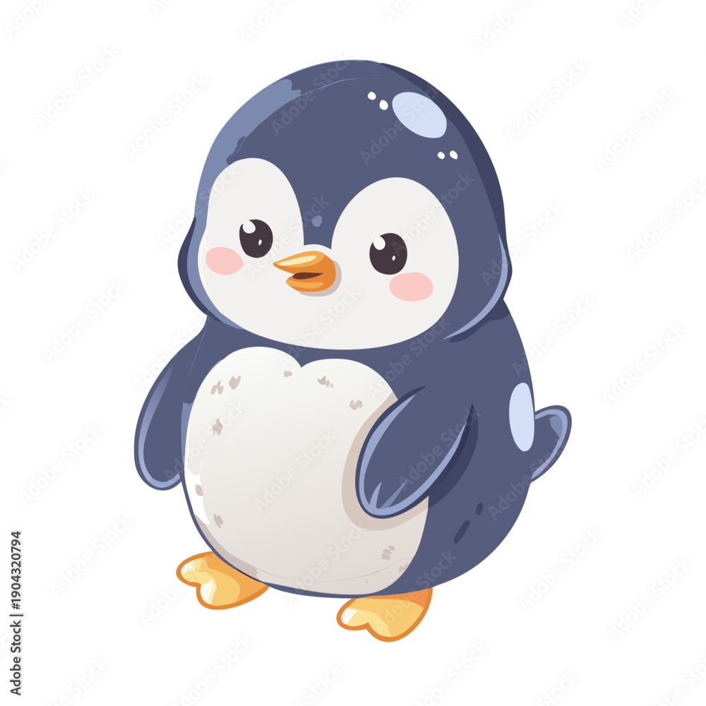 Obraz premium A cute cartoon penguin character enjoys a funny ice cream treat on the cold Antarctica snow and ice in this festive winter vector illustration