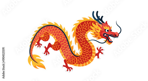 Red Chinese Dragon Illustration Mythical Creature.