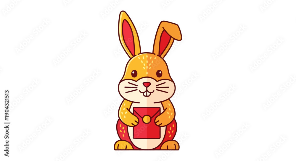 Obraz premium Cartoon Rabbit Holding Red Lantern.