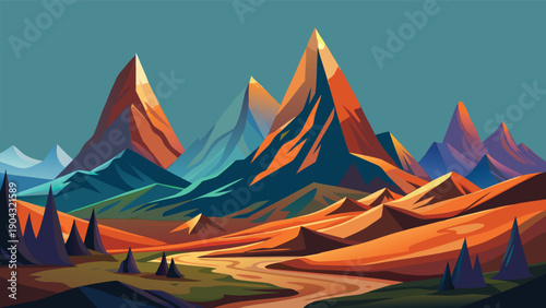 Majestic mountains under a soft twilight sky with lush terrain