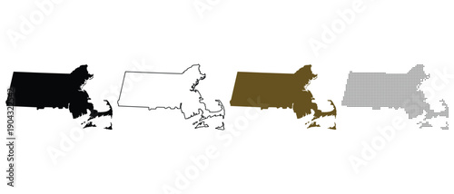 Massachusetts State Map Silhouettes and Outline Variations