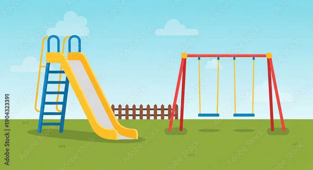 Fototapeta premium Colorful Playground Equipment on Green Grass.
