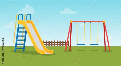 Colorful Playground Equipment on Green Grass.