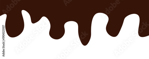 flat style melted dark chocolate. Liquid dark brown paint melting on white background.
