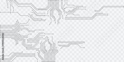 Abstract PCB circuit line frame isolated on transparent background for technology design
