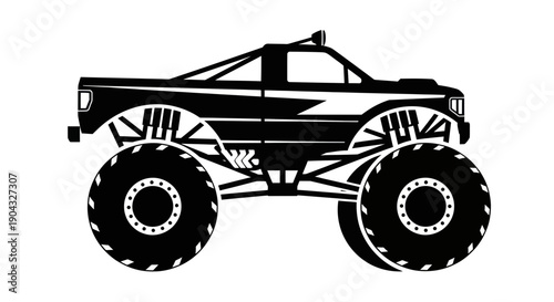 Black Monster Truck Silhouette with Large Tires and Custom Frame