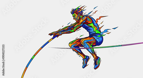 Dynamic Pole Vault Athlete Illustration with Vibrant Colors