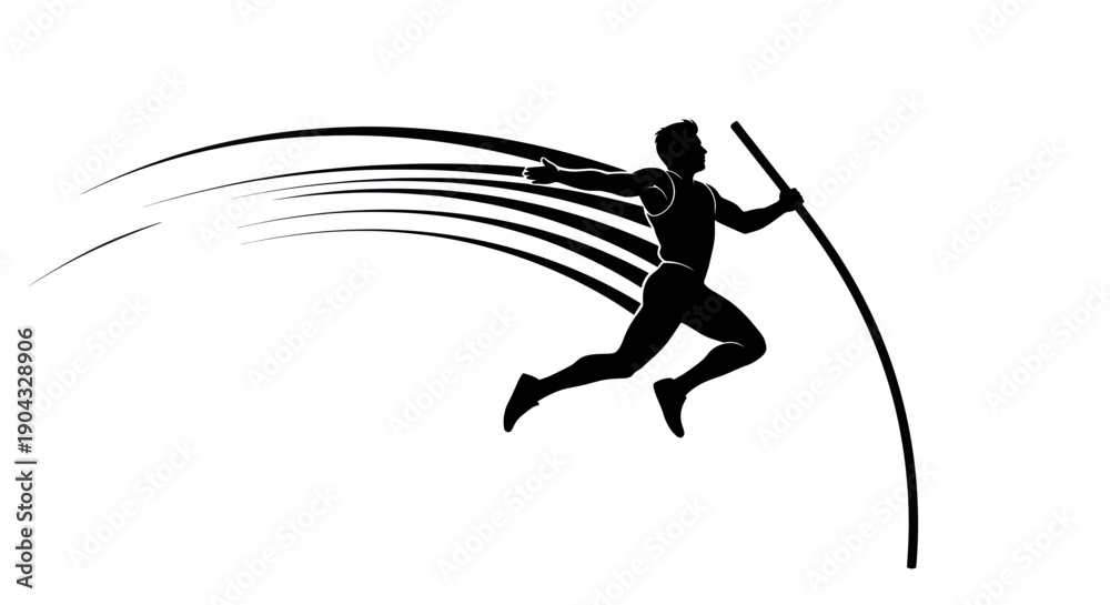 Fototapeta premium Pole Vault Athlete Silhouette Jumping High with Dynamic Motion Lines