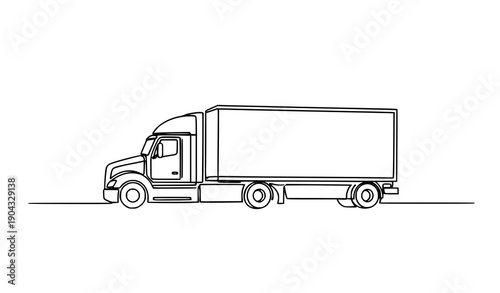 Semi truck trailer continuous line minimalist transportation vector illustration