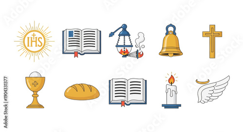Tableau sur toile Ten religious icons arranged in two rows against a white background