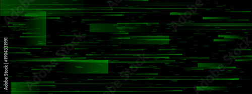 Green digital glitch effect with matrix texture for binary data overlay. Hud pixel game graphic for stream with neon glow and grain. Old tv or cyber scifi design. Abstract crt stripe element for vhs