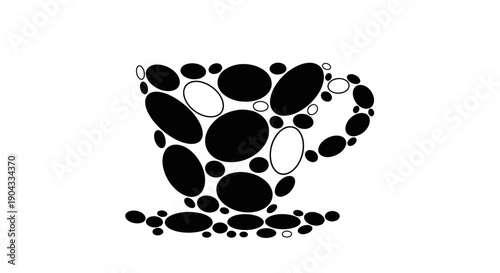 Abstract Coffee Cup Design Made of Black and White Ovals