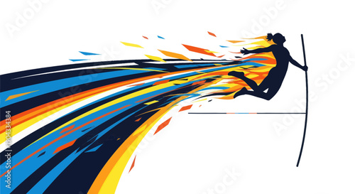 Athlete Pole Vaulting with Colorful Energy Stream