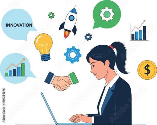 Businesswoman Shaking Hands Over Laptop.