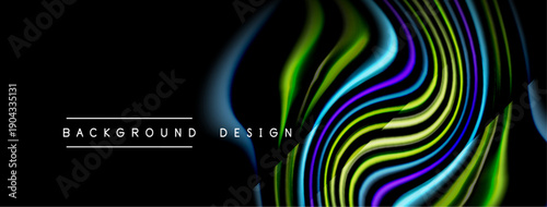 Abstract vibrant lines create flowing shapes. Dark background emphasizes colorful wave design, modern aesthetic.