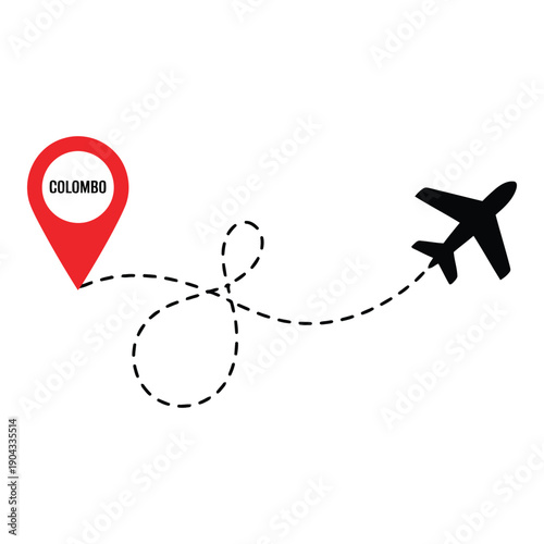 A flight path to colombo with a pin and airplane