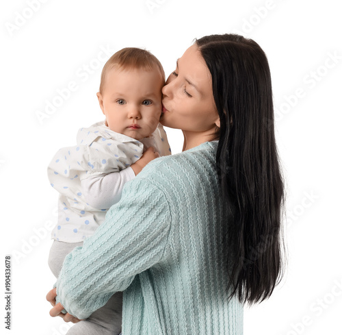 Young mother kissing her li...