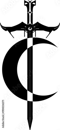 Black lilith symbol tattoo art - moon sword tattoo idea, design, art, logo, png, 300dpi.