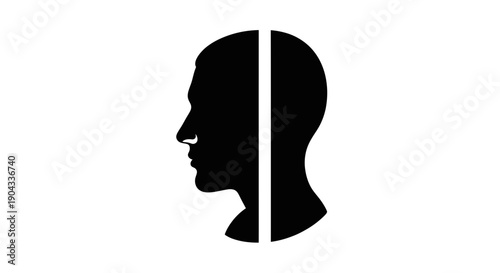 Split Silhouette Head Profile - Concept of Duality, Identity, or Divided Opinion