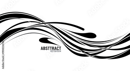 Bild auf Leinwand Dynamic Black Swirls on White Background Abstract Graphic