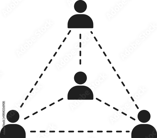 Vector illustration of people network connected by dashed lines, business team hierarchy and organizational structure concept on white background.
