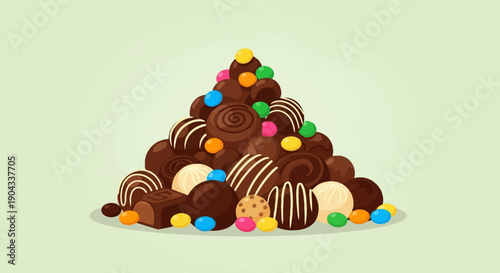 Assortment of assorted chocolates and candies piled high