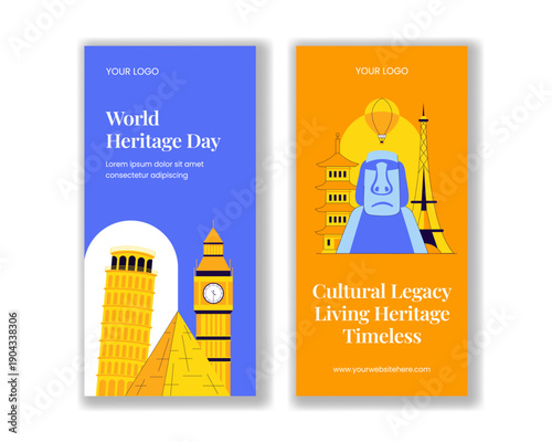 Vertical Banner Illustration for World Heritage Day in Flat Cartoon Hand Drawn Design