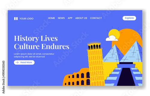 Social Media Landing Page Design for World Heritage Day Flat Cartoon Illustration