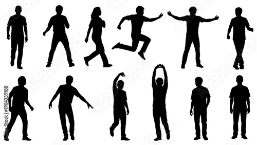 Collection of diverse black silhouettes depicting people in various poses