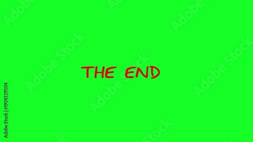 Text animation the end glitch digital effect movie outro suitable for final scene sequences. Retro stream ending animation with glitch on green background